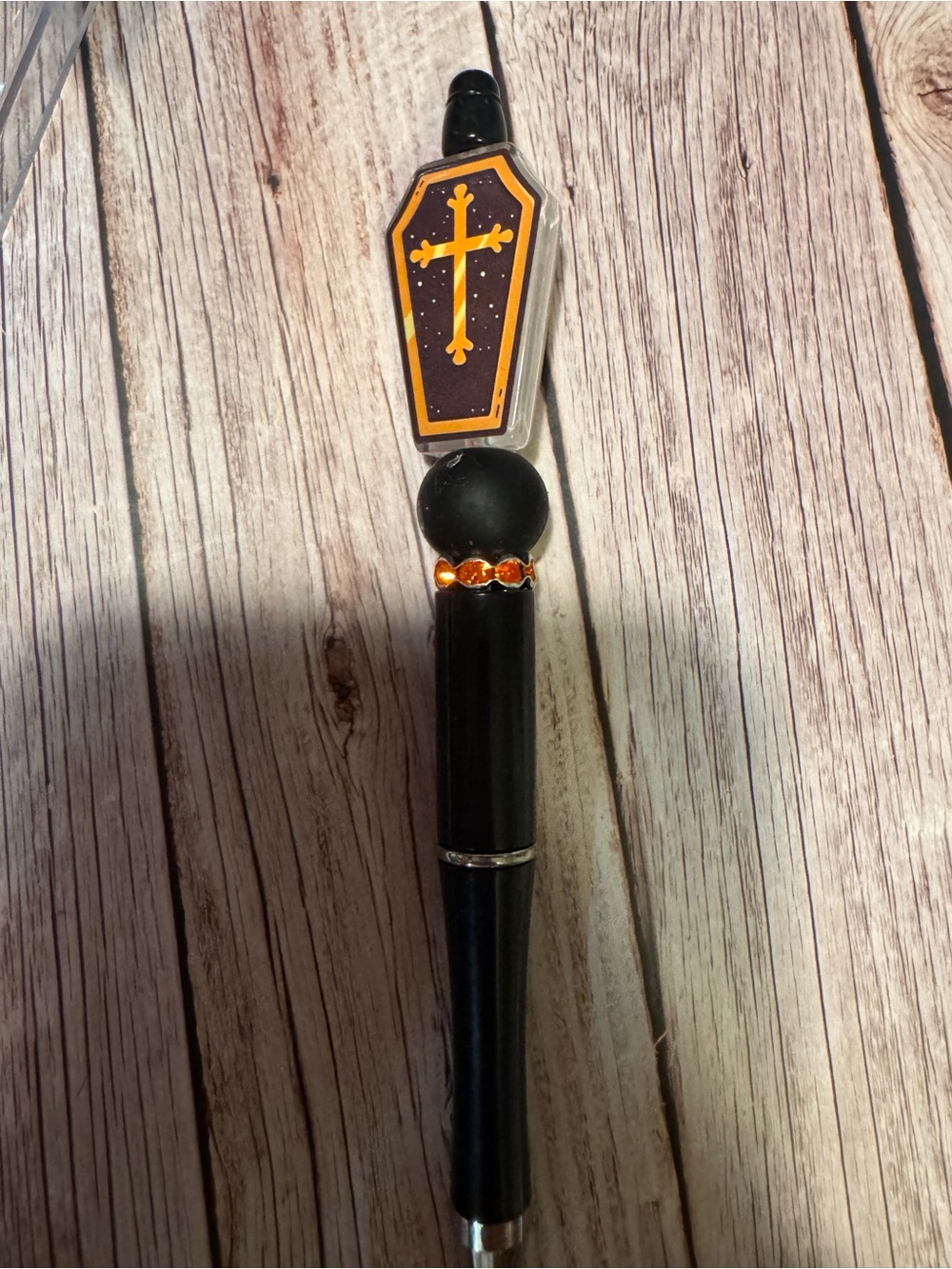 Black and Orange Coffin Cross Ballpoint Pen - Novelty Home Office Stationery